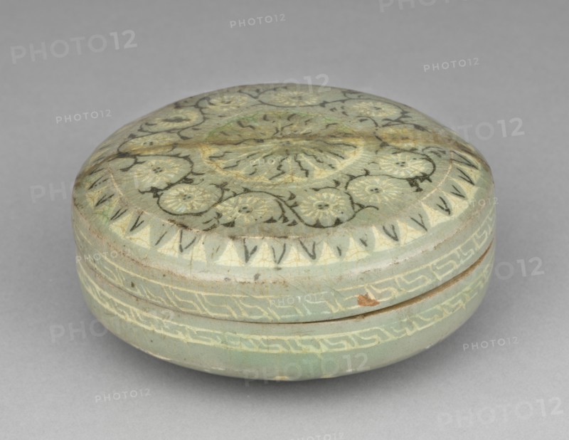 Box and Cover with Inlaid Chrysanthemum and Scroll Design, 1200s. Creator: Unknown.