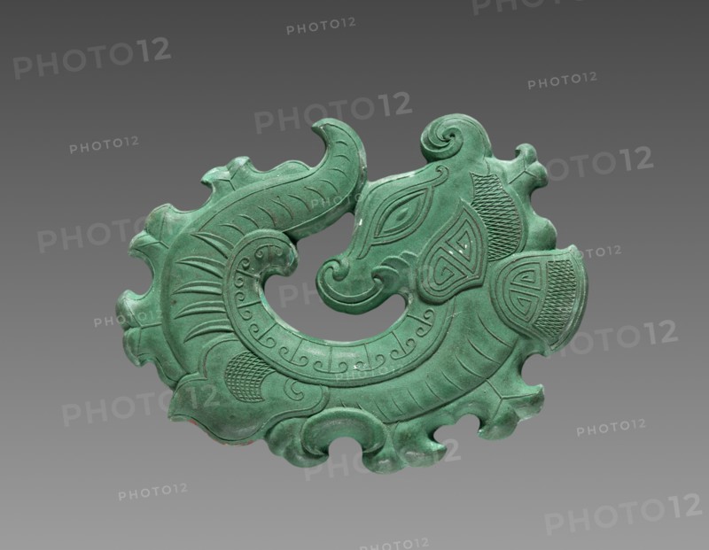 Box with Ink Cakes: Green Ink Cake in Shape of Coiled Dragon, 1795-1820. Creator: Unknown.