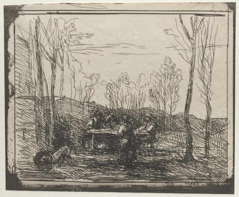 Breakfast in a Glade, original impression 1857, printed in 1921. Creator: Jean Baptiste Camille Corot (French, 1796-1875).