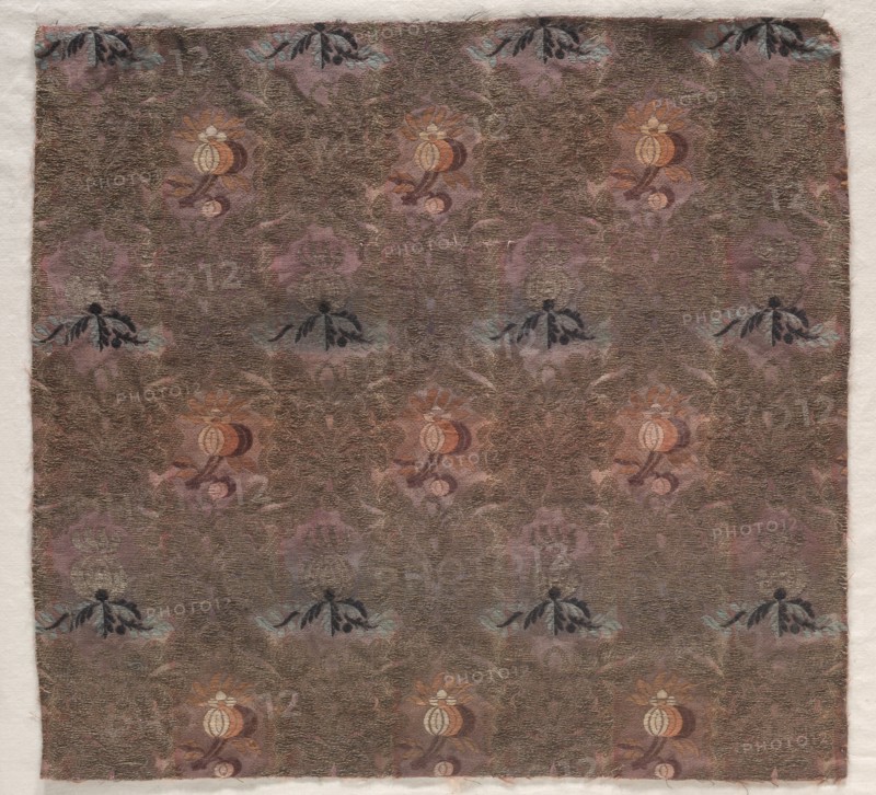 Brocade with Design of Fruit Sprays and Leafy Scrolls, 1800s. Creator: Unknown.