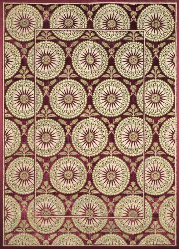 Brocaded velvet cover with sunbursts, early 1600s. Creator: Unknown.