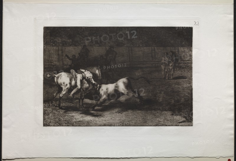 Bullfights: Mariano Ceballos, Alias the Indian, Kills the Bull From his Horse, 1876. Creator: Francisco de Goya (Spanish, 1746-1828).