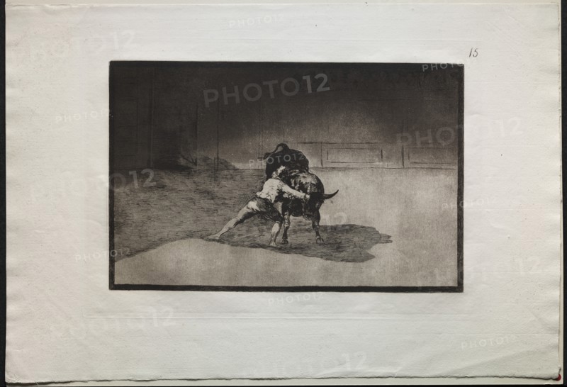 Bullfights: The Famous Martincho Places the Banderillas Playing the Bull with the Movement..., 1876. Creator: Francisco de Goya (Spanish, 1746-1828).