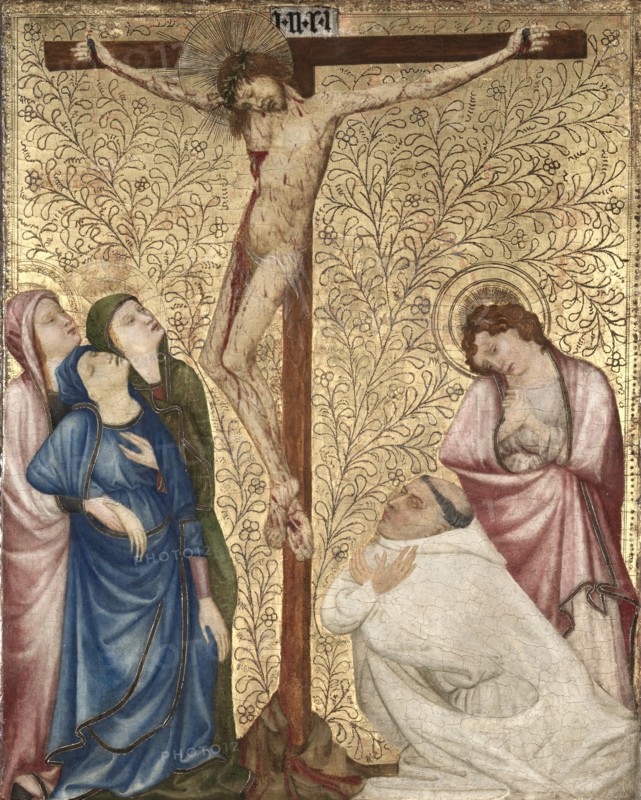 Calvary with a Carthusian Monk, 1389-1395. Creator: Jean de Beaumetz (French, c. 1335-1396).