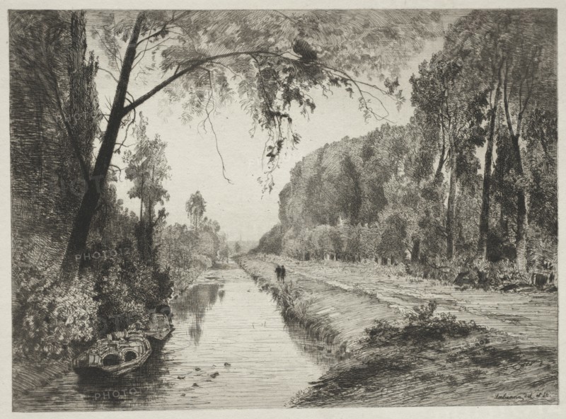 Canal at Pont Sainte-Maxence, c. 1878. Creator: Maxime Lalanne (French, 1827-1886).