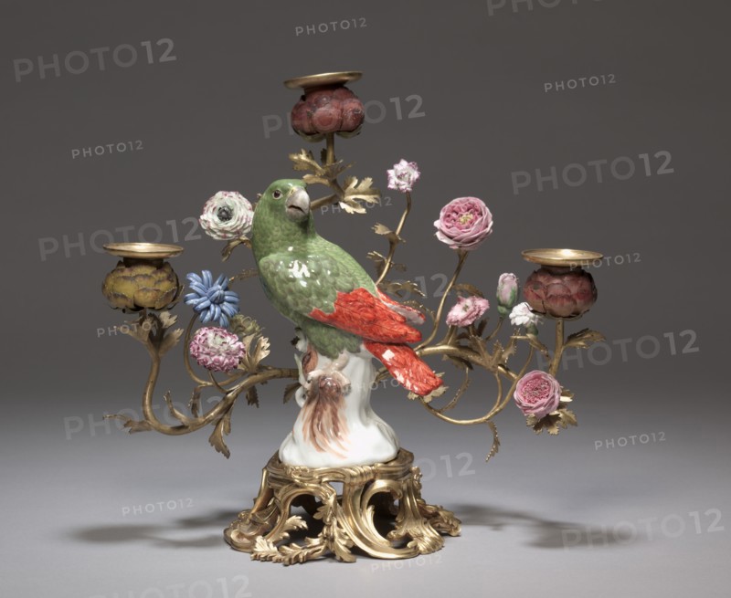 Candelabrum with Parrot , c. 1740. Creator: Meissen Porcelain Factory (German); Johann Joachim Kändler (German, 1706-1768).