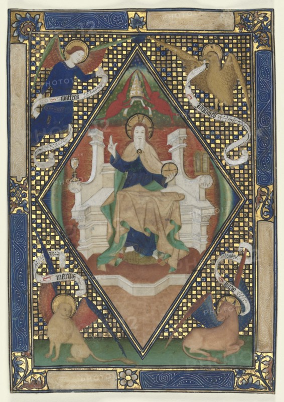 Canon Page from a Missal: Christ in Majesty with Evangelists, c. 1410. Creator: Unknown.