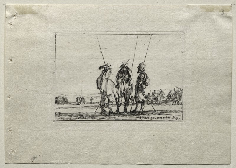 Caprices: Three Standing Soldiers. Creator: Stefano Della Bella (Italian, 1610-1664).