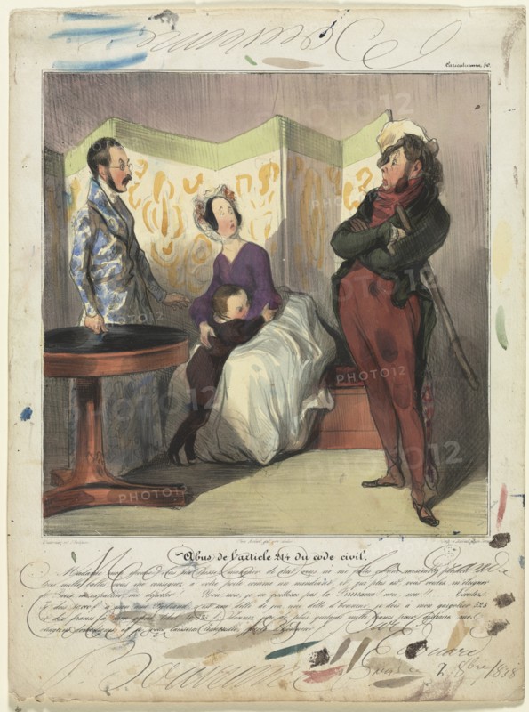 Caricaturana (plate 50): Breach of Civil Code Article 24, 1837. Creator: Honoré Daumier (French, 1808-1879); Edouard Bouvenne (French).