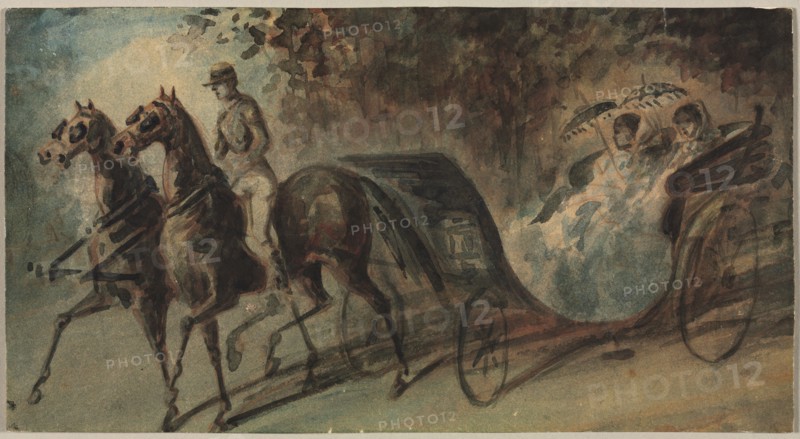 Carriage in the Bois de Boulogne, 1800s. Creator: Constantin Guys (French, 1805-1892).