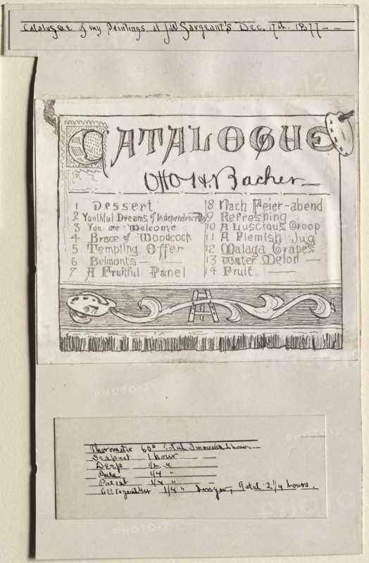 Catalogue of My Paintings at J. W. Sargents, Cleveland, December 17th, 1877, 1877. Creator: Otto H. Bacher (American, 1856-1909).