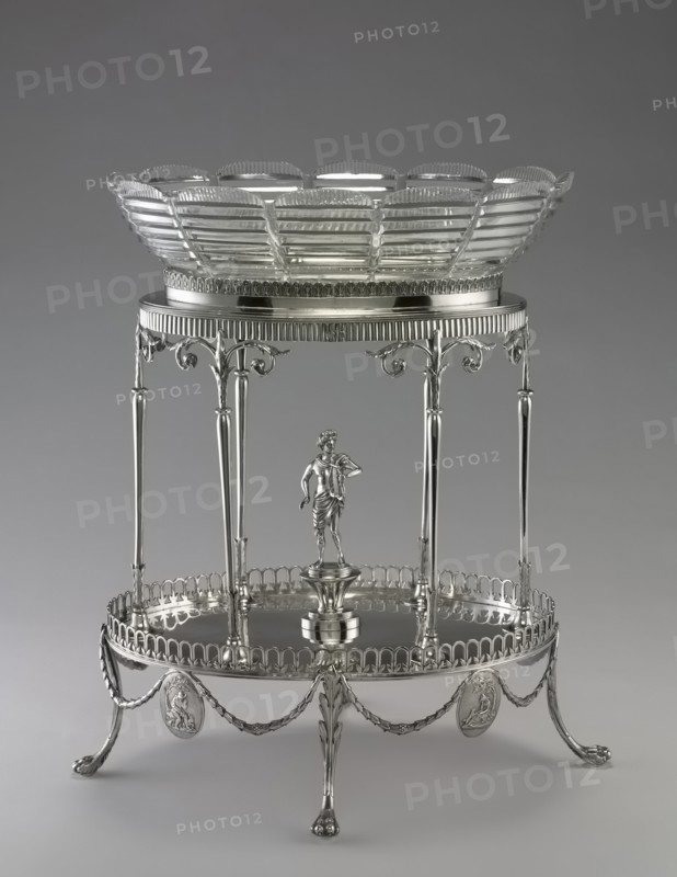 Centerpiece (metal stand and glass bowl), 1792. Creator: William Pitts (British); Joseph Preedy (British).