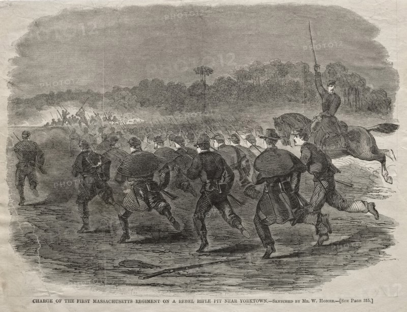 Charge of the First Massachusetts Regiment on a Rebel Rifle Pit near Yorktown, 1862. Creator: Winslow Homer (American, 1836-1910).