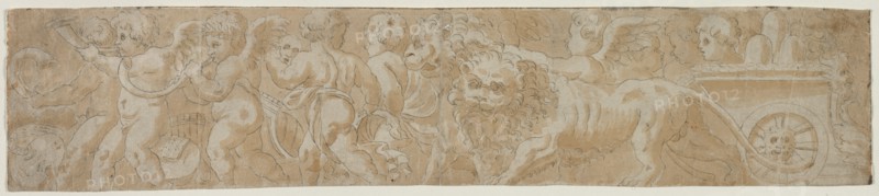 Chariot Drawn by Lions with Amorini (recto) Partial Architectural Study (verso) , first half 1500s. Creator: Unknown.