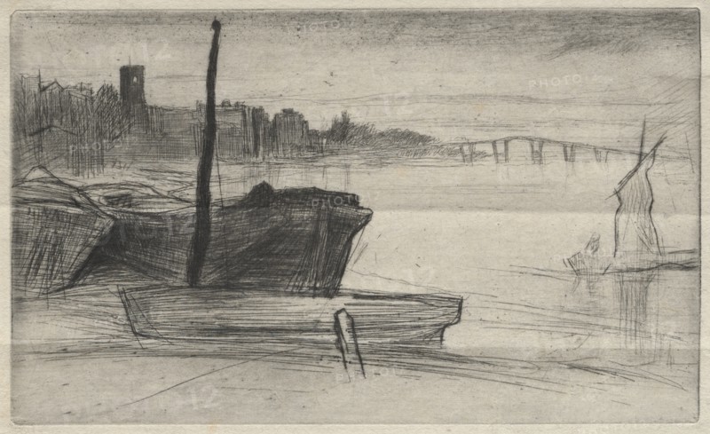 Chelsea Bridge and Church, 1871. Creator: James McNeill Whistler (American, 1834-1903).