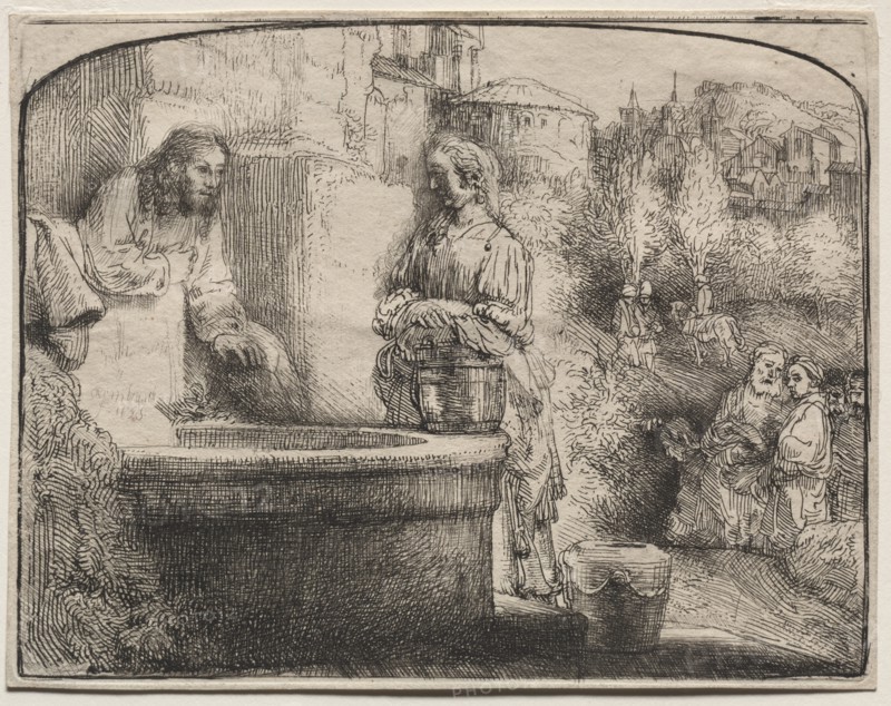 Christ and the Woman of Samaria: An Arched Print, 1657-58. Creator: Rembrandt van Rijn (Dutch, 1606-1669).