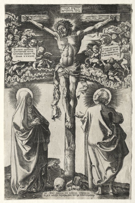 Christ on the cross between the virgin and St. John, 1542. Creator: Hans Brosamer (German, c. 1500-1554).