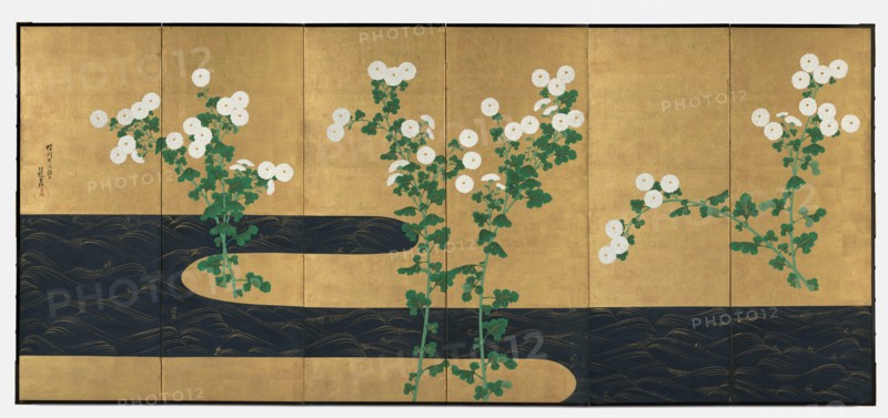 Chrysanthemums by a Stream, late 1700s-early 1800s. Creator: Ogata Korin (Japanese, 1658-1716), follower of.