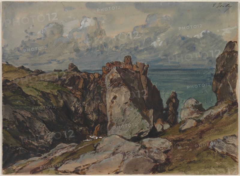 Cliffs by the Sea at Cézembre, Brittany, c. 1830. Creator: Eugène Isabey (French, 1803-1886).