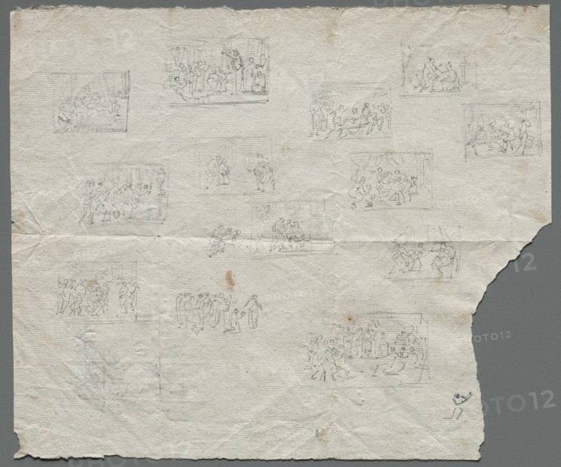 Compositional Sketches after Raphael and other artists (recto), c. 1800. Creator: Unknown.