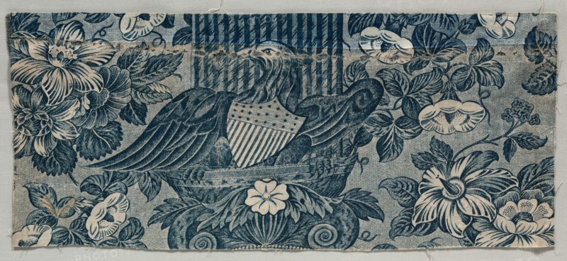 Copperplate Printed Cotton Fragment with American Eagle, 1830 - 1840. Creator: Unknown.