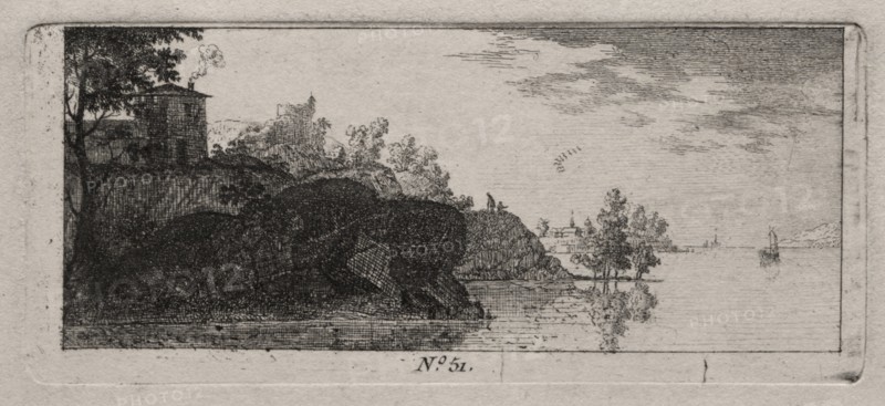 Cottage on a Rocky Promentory along a River. Creator: Antoine de Marcenay de Ghuy (French, 1724-1811).