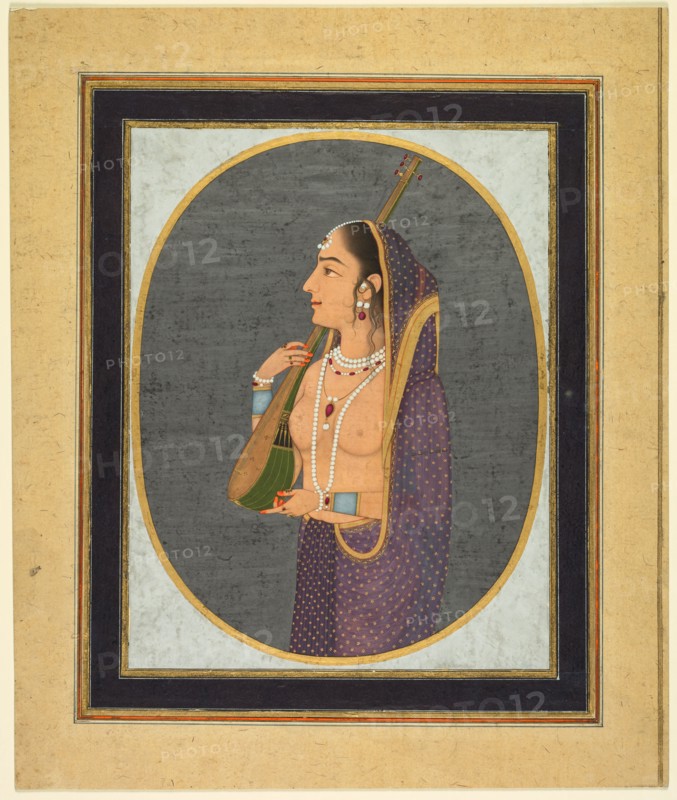 Court lady singing and playing the vina, c. 1760. Creator: Muhammad Rizavi Hindi (Indian, active mid-1700s), attributed to.