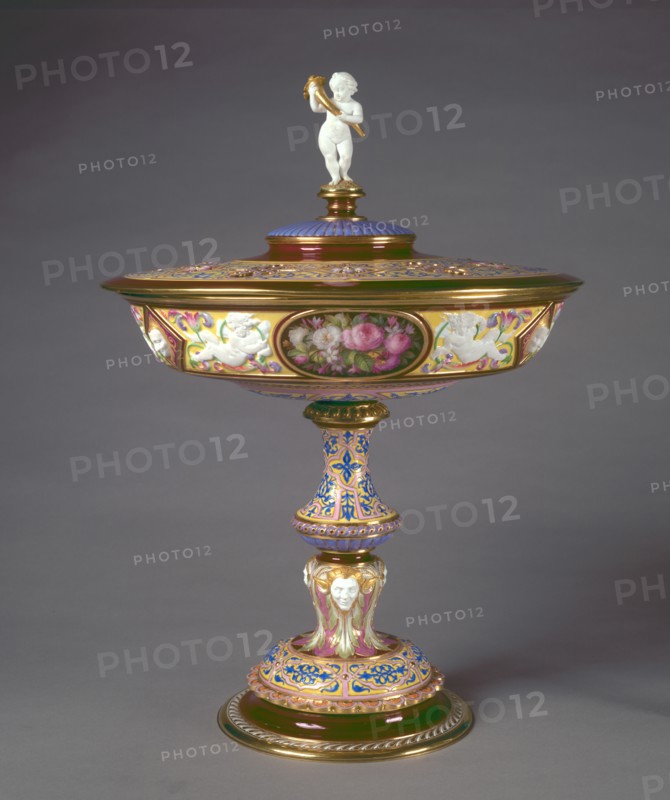 Covered Cup, 1844. Creator: Sèvres Porcelain Manufactory (French, est. 1740); Hyacinthe-Jean Regnier (French, 1803-1870); Francois-Hubert Barbin (French, 1786-); Jacques-Nicolas Sinsson (French).