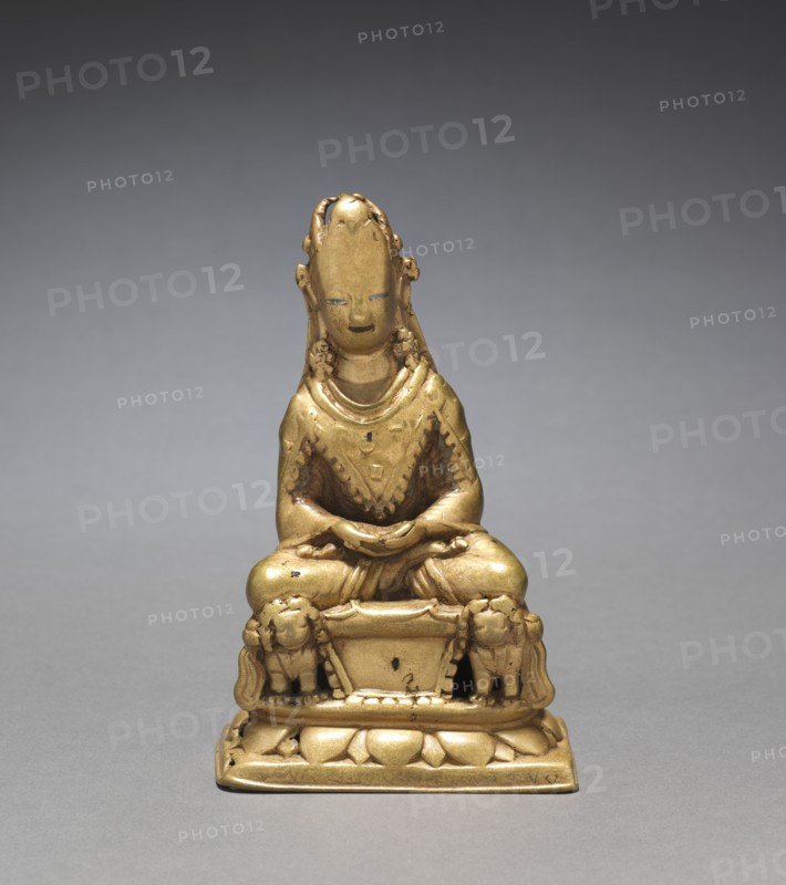 Crowned Buddha Seated on a Lion Throne, 700s. Creator: Unknown.