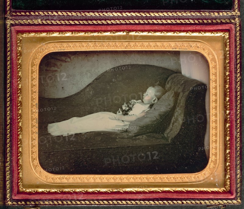 Dead Child On a Sofa, c. 1855. Creator: Unidentified Photographer.
