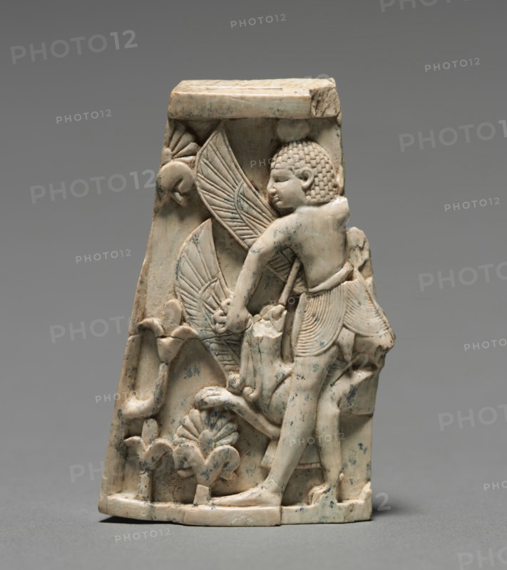 Decorative Plaque: Man; and Griffin in Combat, 900-800 BC. Creator: Unknown.