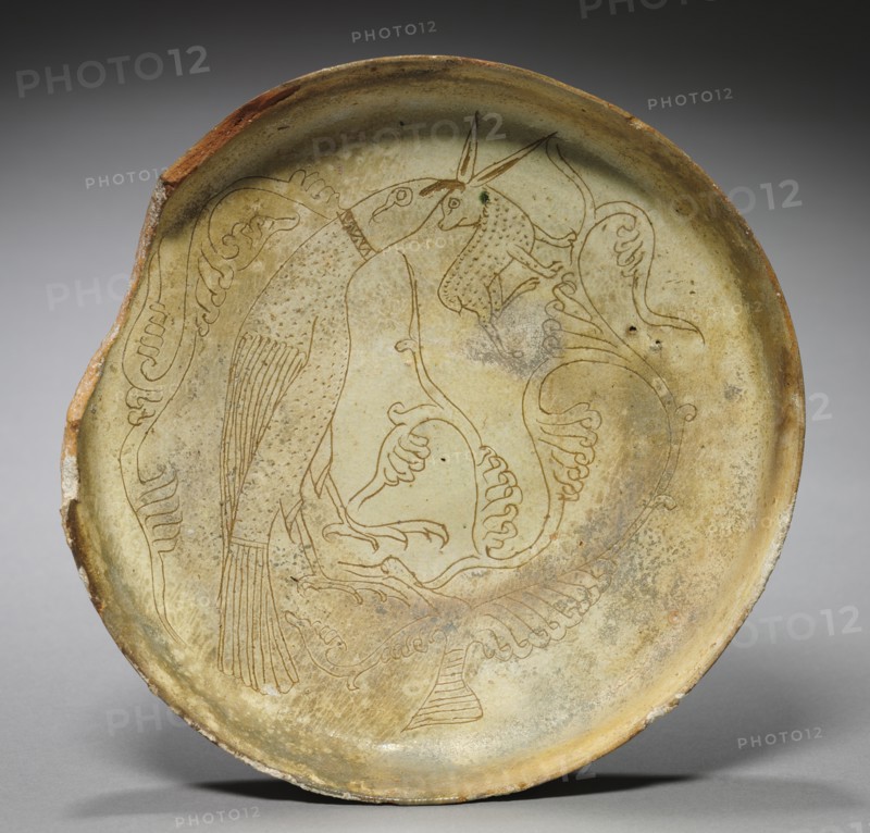 Deep Plate with Hawk, Rabbit, and Foliage, 1100s. Creator: Unknown.