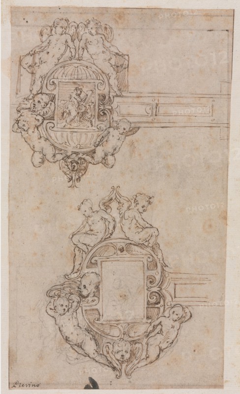 Design for Decorative Hinges (recto) Border Lines (verso), mid 1500s. Creator: Luzio Romano (Italian, active 1528-75).