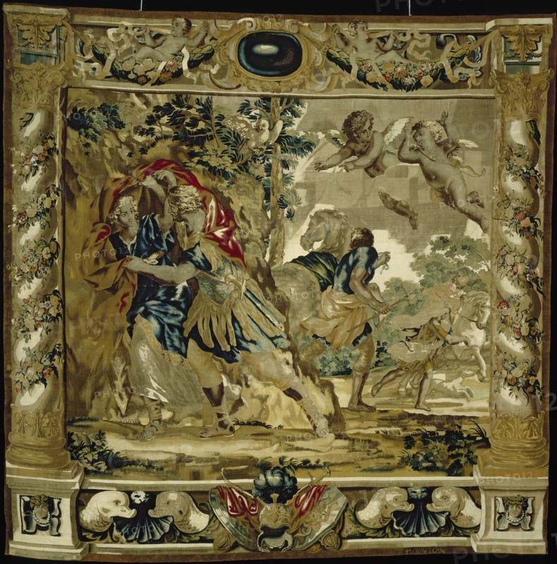 Dido and Aeneas seek shelter from a storm, 1679. Creator: Giovanni Francesco Romanelli (Italian, 1610-1662); Michael Wauters (Flemish, 1679).