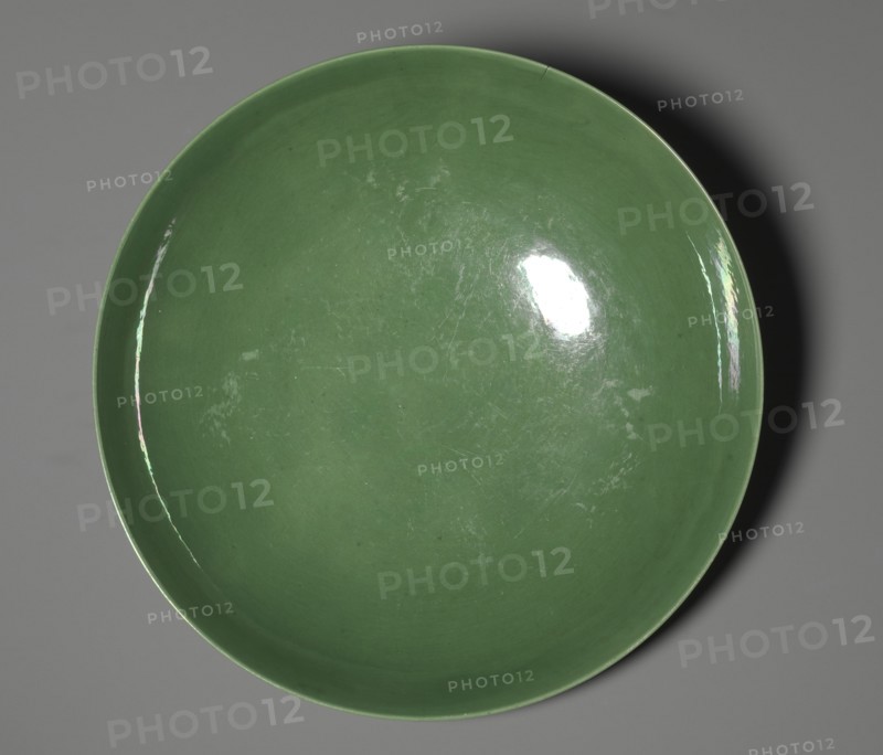 Dish with Green Glaze and Carved Floral Designs, 1736-1795. Creator: Unknown.