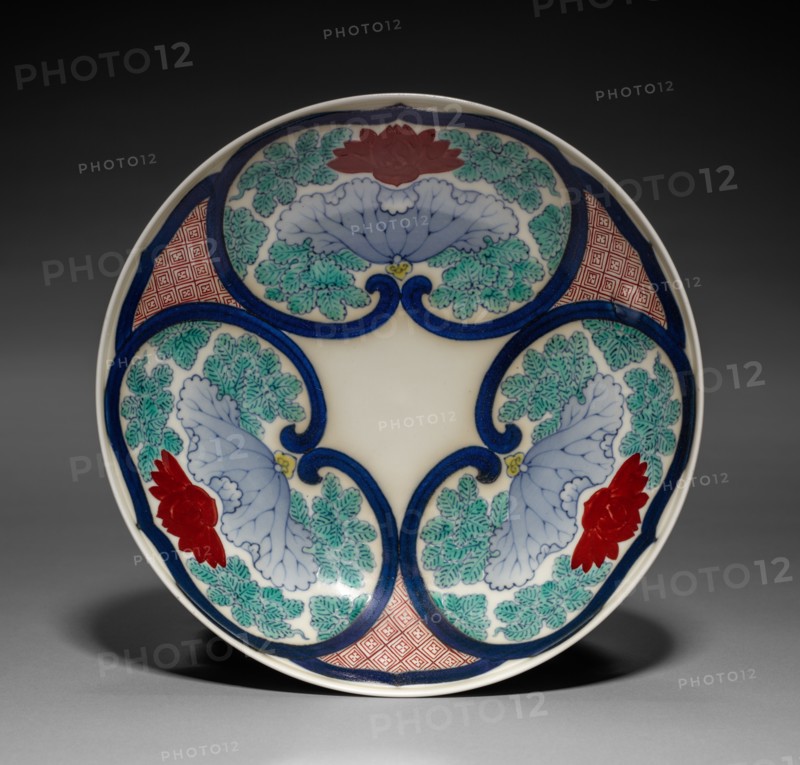 Dish with Lotus in Rui-Head-Shaped Cartouches, mid-1800s. Creator: Unknown.