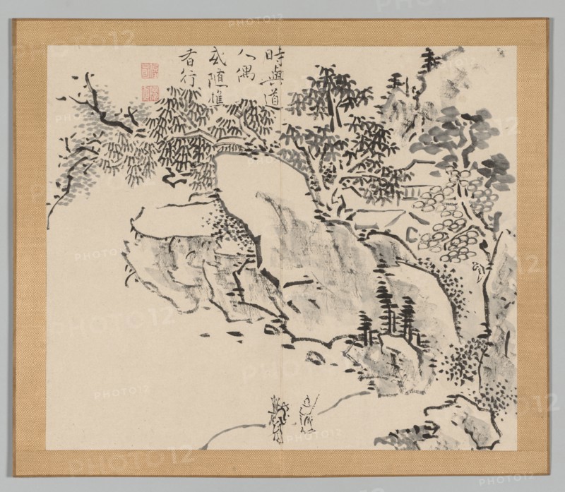 Double Album of Landscape Studies after Ikeno Taiga, Volume 2 (leaf 34), 18th century. Creator: Aoki Shukuya (Japanese, 1789).