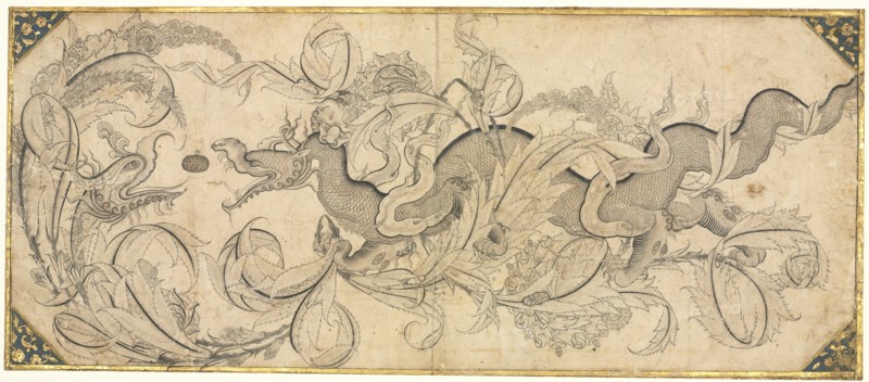 Dragon in foliage with lion and phoenix heads, mid-1500s. Creator: Sahkulu (Turkish), attributed to.