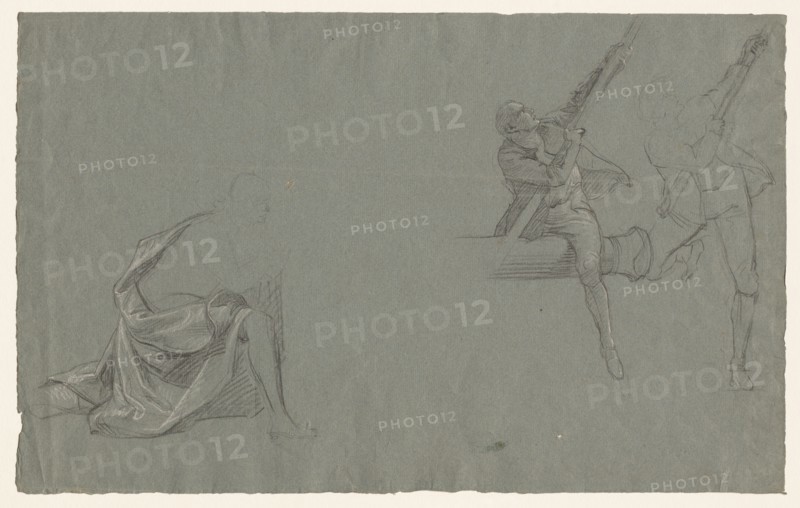 Drapery Study; Two Figures Pulling a Pole, 1785-86. Creator: John Singleton Copley (American, 1738-1815).