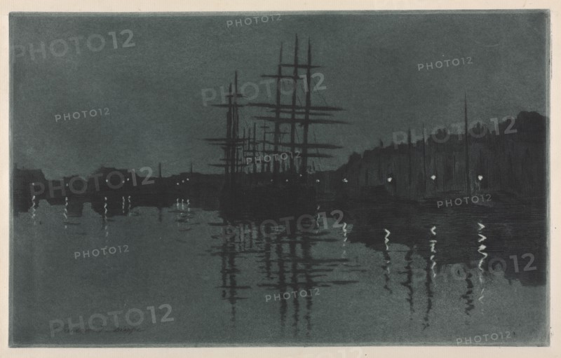 Effect of Moon at Dieppe, c. 1885. Creator: Henri Charles Guérard (French, 1846-1897).