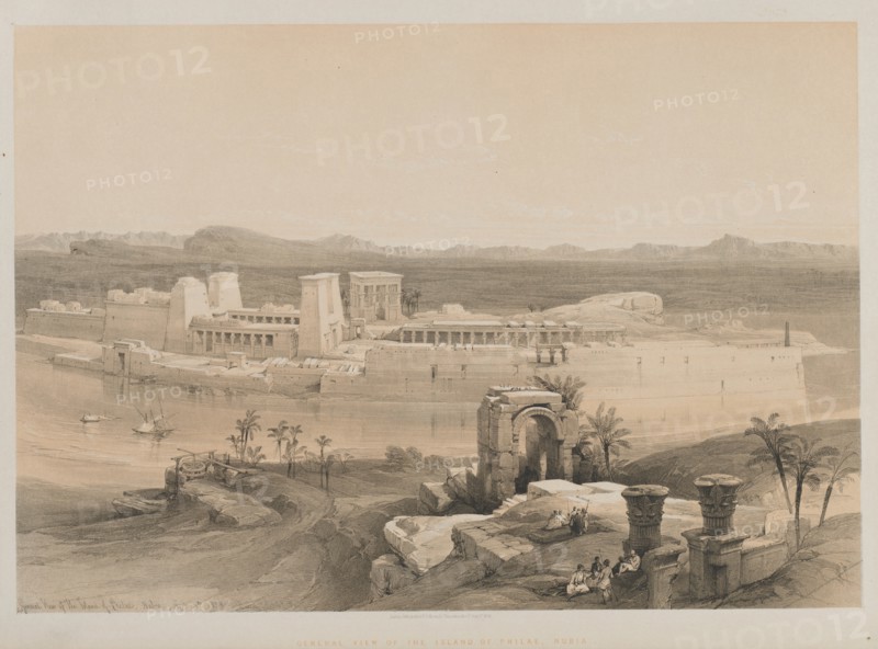 Egypt and Nubia, Volume I: General View of the Island of Philae, Nubia, 1846. Creator: Louis Haghe (British, 1806-1885); F.G. Moon, 20 Threadneedle Street, London.