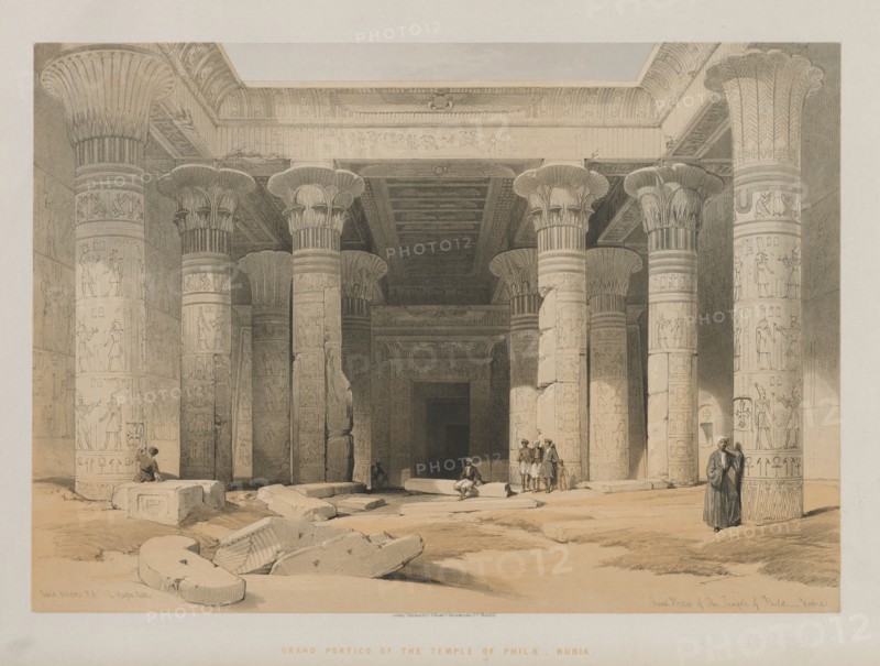 Egypt and Nubia, Volume I: Grand Portico of the Temple of Philae, Nubia, 1847. Creator: Louis Haghe (British, 1806-1885); F.G.Moon, 20 Threadneedle Street, London.
