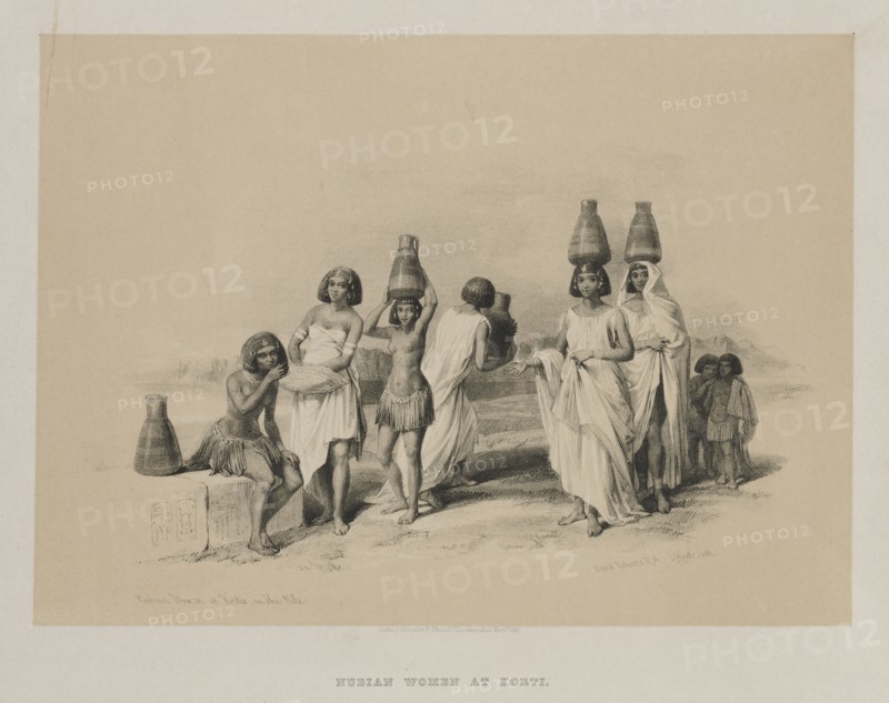 Egypt and Nubia, Volume I: Nubian Women at Kortie, on the Nile, 1847. Creator: Louis Haghe (British, 1806-1885); F.G.Moon, 20 Threadneedle Street, London.