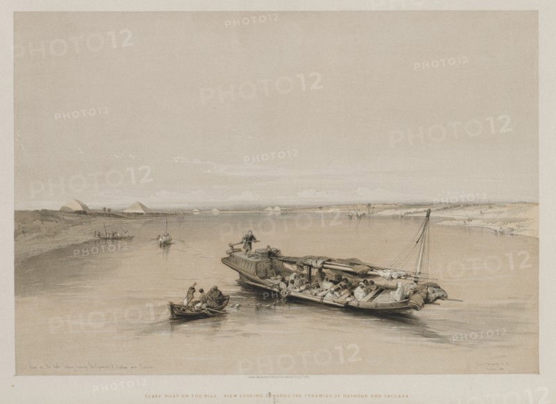 Egypt and Nubia, Volume I: View on the Nile Looking Towards the Pyramids of Dashour and Saccara, 184 Creator: Louis Haghe (British, 1806-1885); F.G.Moon, 20 Threadneedle Street, London.