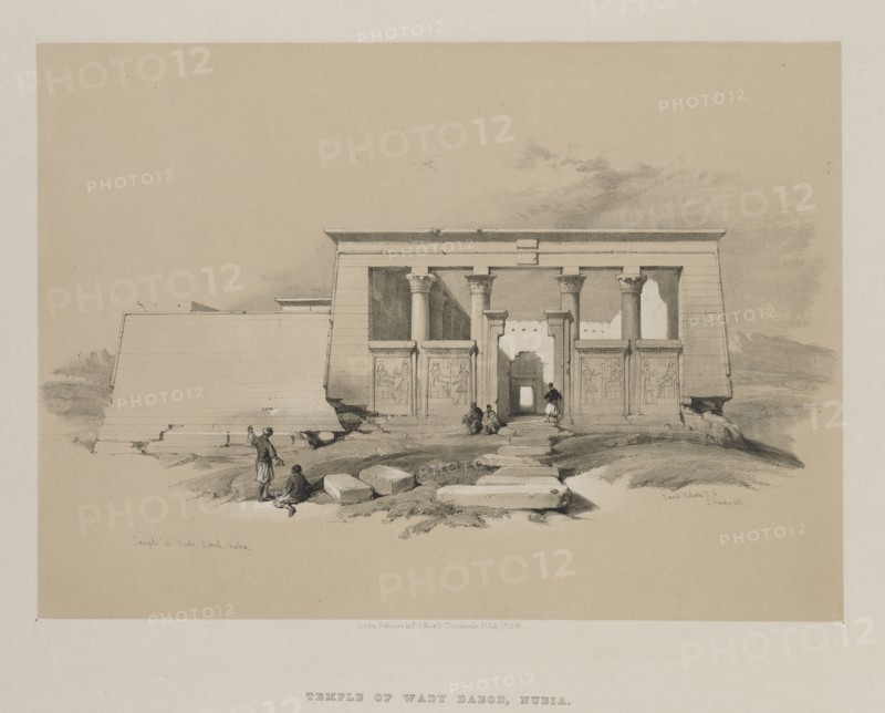 Egypt and Nubia, Volume II: Temple at Wady Dabod, Nubia, 1848. Creator: Louis Haghe (British, 1806-1885).