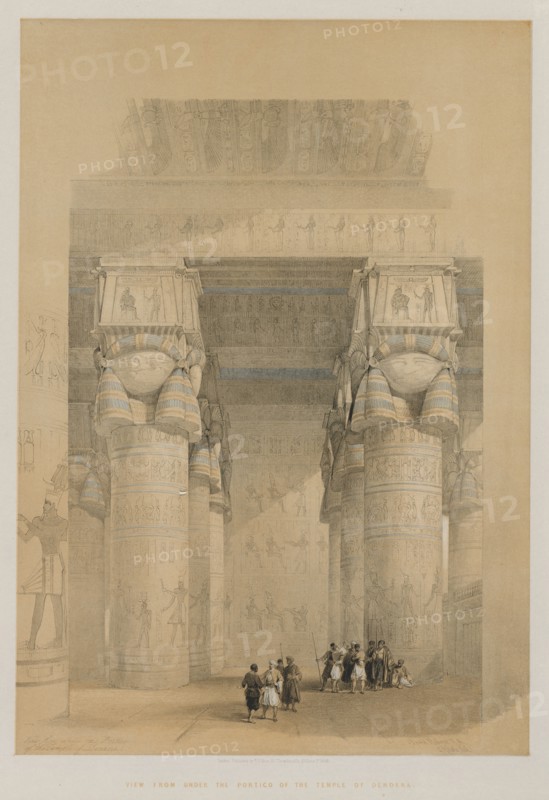 Egypt and Nubia, Volume II: View from Under the Portico of the Temple of Dendera, 1849. Creator: Louis Haghe (British, 1806-1885); F.G.Moon, 20 Threadneedle Street, London.