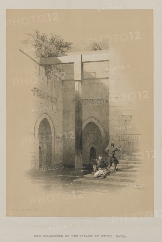 Egypt and Nubia, Volume III: The Nileometer. Island of Rhoda, 1849. Creator: Louis Haghe (British, 1806-1885); F.G.Moon, 20 Threadneedle Street, London.