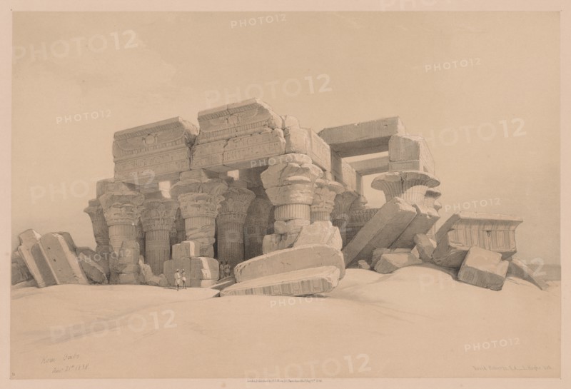 Egypt and Nubia: Volume I - No. 1, No. 2, Remains of the Portico of the Temple of Kom Ombo, 1838. Creator: Louis Haghe (British, 1806-1885).