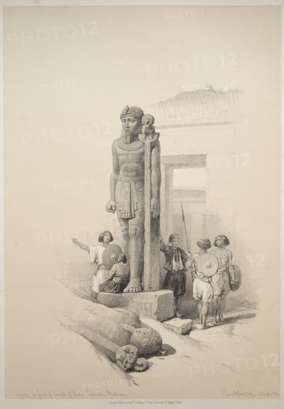 Egypt and Nubia: Volume II - No. 7, Colossi at Wady Saboua, 1838. Creator: Louis Haghe (British, 1806-1885).