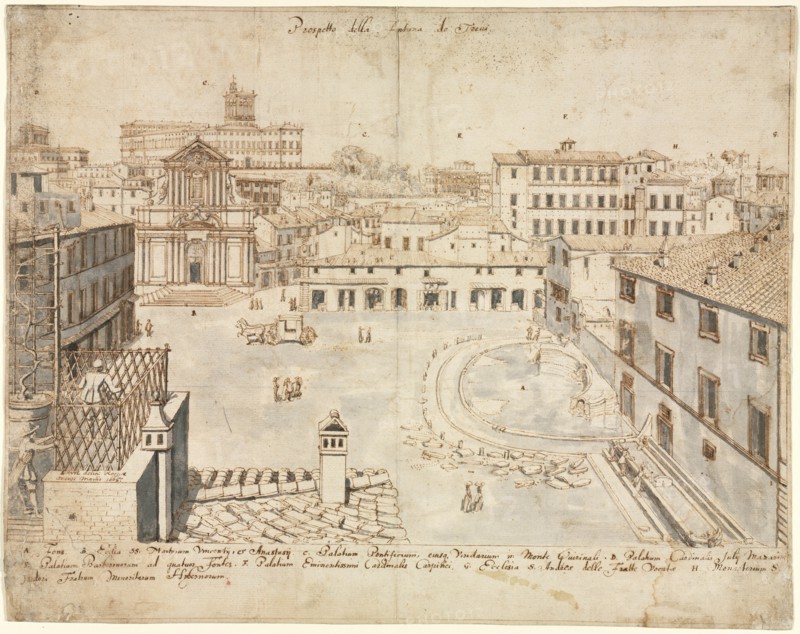 Eighteen Views of Rome: The Trevi Fountain, 1665. Creator: Lievin Cruyl (Flemish, c. 1640-c. 1720).